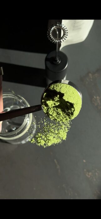 Scooping ceremonial matcha